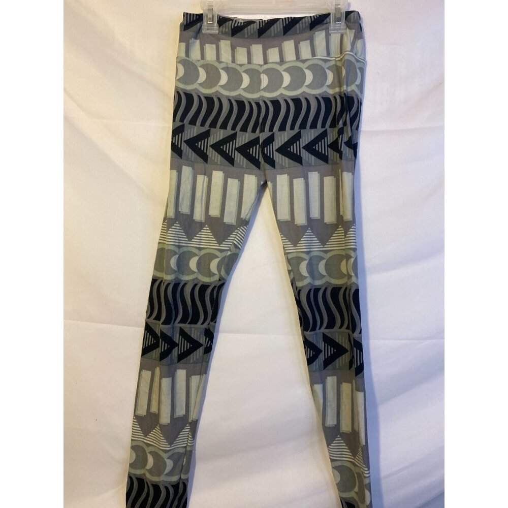 Abstract Graphic  Leggings Pants Womens One Size Medium Gray Pattern